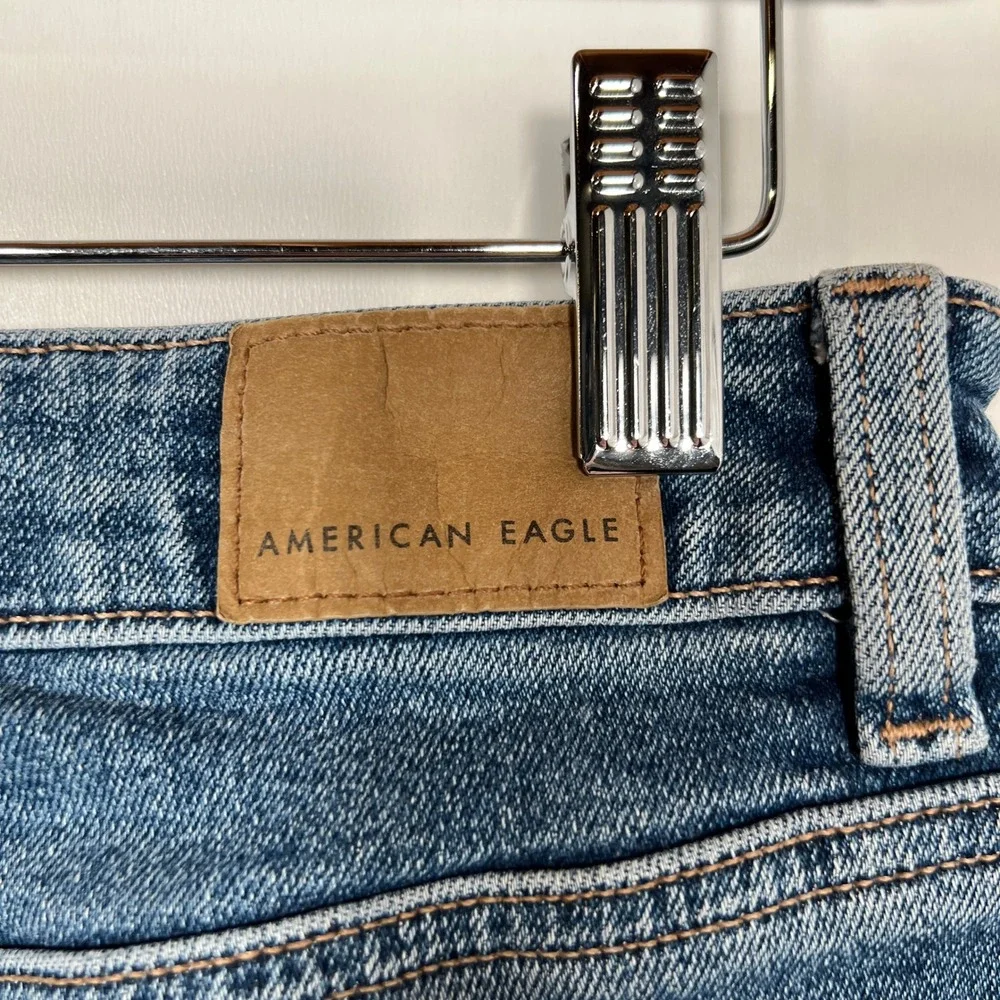 American Eagle High Rise Mom Jeans Stretch Medium Wash 8 Long Slim Leg - Picture 4 of 11